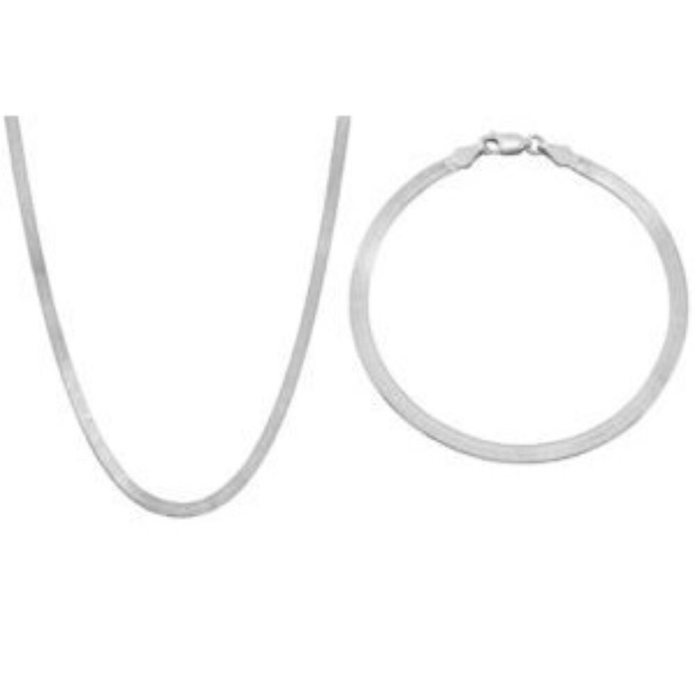 Giani Bernini Sterling Silver 2 Pc Set Herringbone Chain Necklace‎ & Bracelet